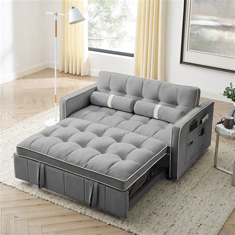Amazon.com: 3 in 1 Sleeper Sofa Couch Bed, Small Tufted Velvet Convertible Loveseat Futon Sofa w ...