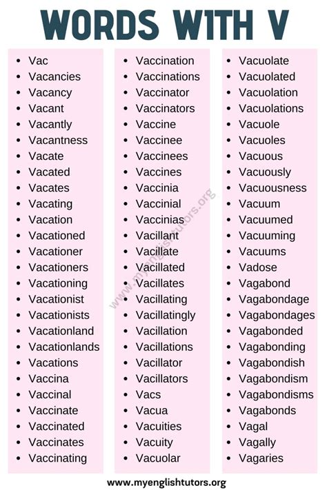 Words that Start with V: List of 400+ V Words with Example Sentences ...