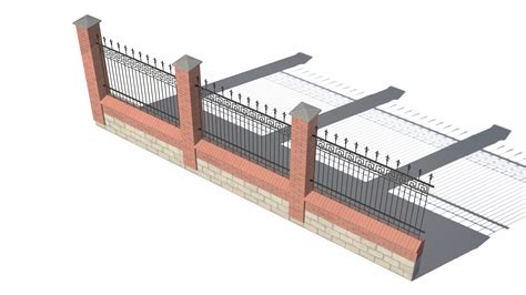3D Brick and Metal Fence with Ornamental Ironwork | 3D Molier International