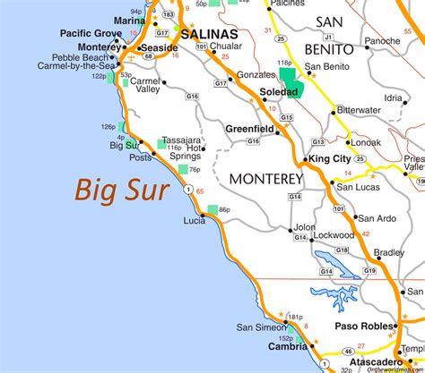 Big Sur Coast Highway Map - Ontheworldmap.com