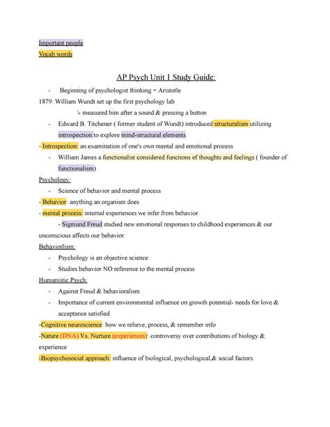 Ap psych Unit 1 Study guide - Important people Vocab words AP Psych ...