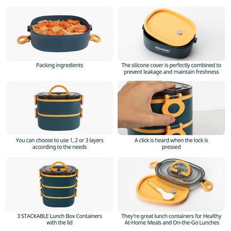 Buy 3-Tier Stacking Bento Box Adult Kids Lunch Box Stackable Containers ...