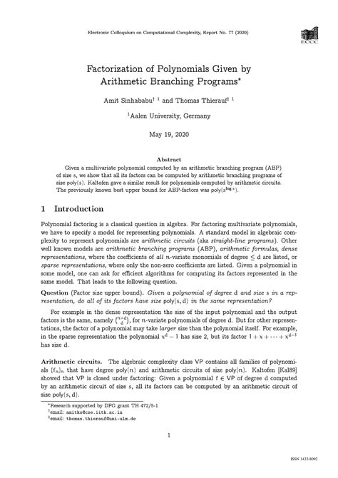 Factorization of Polynomials Given by Arithmetic Branching Programs ...