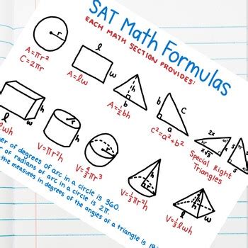 SAT Math Formulas Sheet Anchor Chart / Poster by BuyNomials | TpT