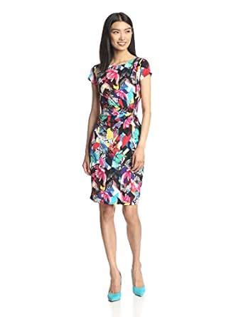 Buy Ellen Tracy Women's Cap Sleeve Side Gathered Print Dress, Black ...