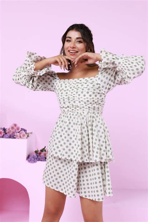 Green Polka Double Layered Cotton Dress – Moonstruck