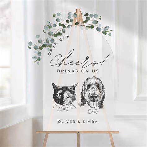 Custom Digital 2 Pet Portrait Wedding Sign, Personalized Open Bar Sign, Dog of Honor, Signature ...