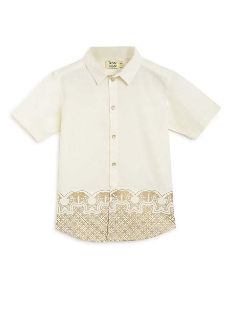 Buy Tiber Taber Boys Panel Gold Print Shirt-Cream at Amazon.in