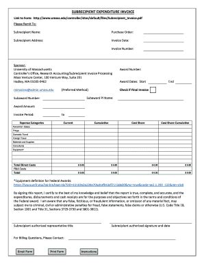 UMass Amherst Subrecipient Expenditure Invoice - Fill and Sign ...