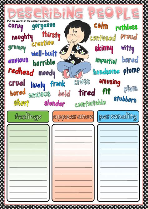 Descriptive Words Worksheet 的图像结果