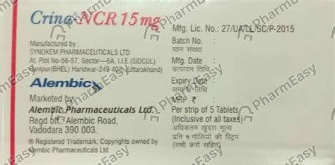 Crina Ncr 15 MG Tablet (5): Uses, Side Effects, Price & Dosage | PharmEasy