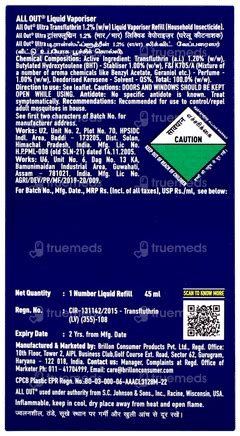 All Out Ultra Refill Liquid 45 Ml - Uses, Side Effects, Dosage, Price ...