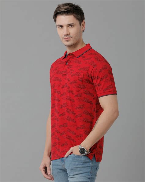 Classic Polo Men's Cotton Half Sleeve Printed Slim Fit Polo Neck Red C