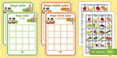 Fruit & Vegetables I Like Worksheet Indonesian