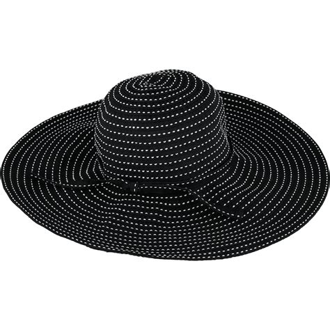 Sun N Sand Women's Ribbon Floppy Hat with White Rice Stitching - Black ...