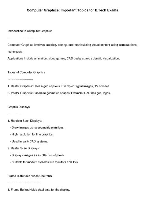 Computer Graphics: Key Topics for B.Tech Exams and Concepts - Studocu