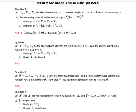 Image result for Moment Generating Function Questions