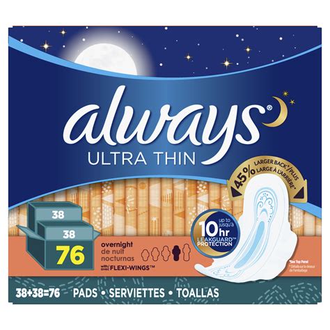 Always Ultra Thin Overnight Pads, Unscented, Size 4, 76 Ct - Walmart.com