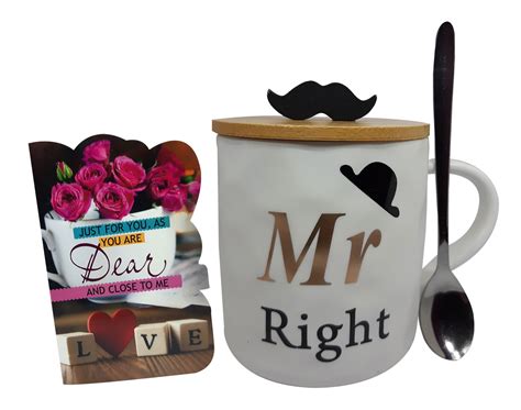 Valentine Day Love Gift - MR Right Coffee Mug with Lid & Spoon with ...