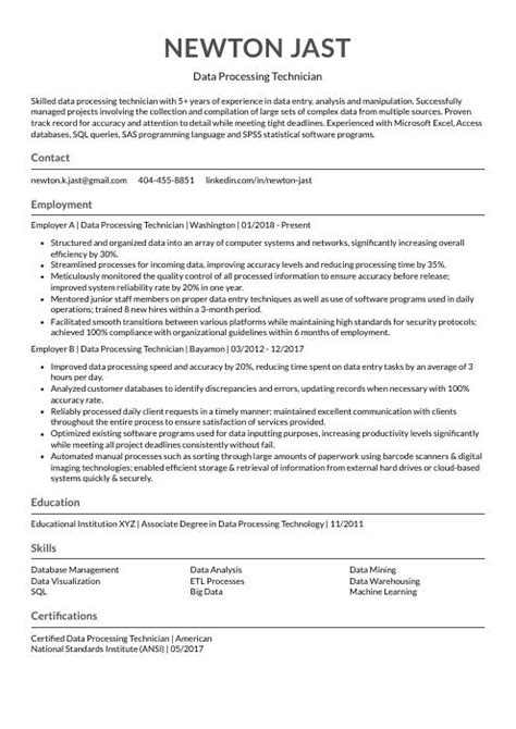 Image result for Data Processing Resume