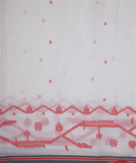White handwoven bengal cotton border design jamdani fabric – GoSwadeshi