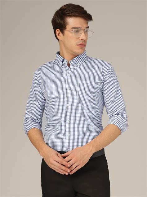 White & Blue Checkered Botton-Down Collar Formal Shirt – Dennison ...