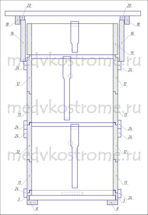 Чертеж улья Дадан на 10 и 12 рамок
