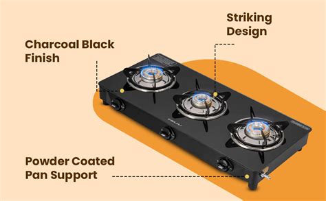 Bajaj Ultra 3 Burner Gas Stove Glass Top, Open, Black : Amazon.in: Home ...