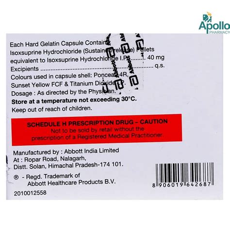 Duvadilan Retard 40 mg Capsule | Uses, Side Effects, Price | Apollo ...