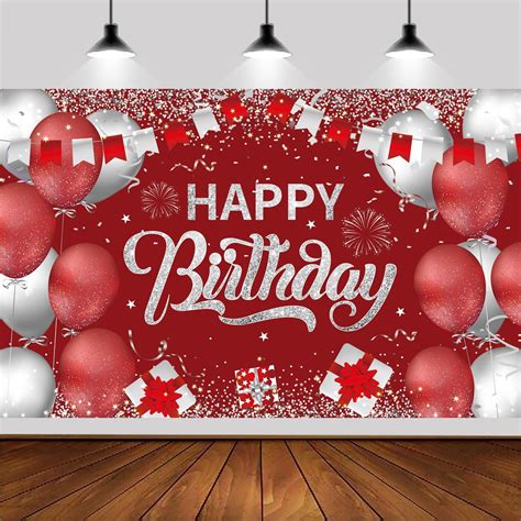 GELWIN Red Silver Happy Birthday Backdrop,Happy Birthday India | Ubuy