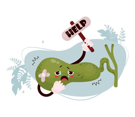 Unhappy sad unhappy cartoon gallbladder. Cute character human organ cry, is sick, suffering and ...