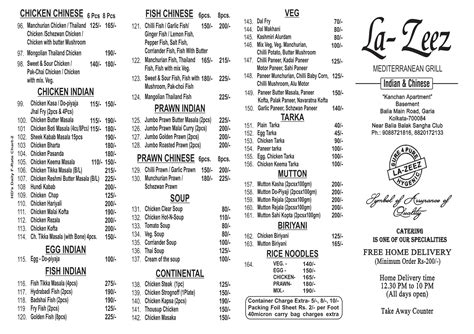 Menu at Lazeez, Kolkata, 116