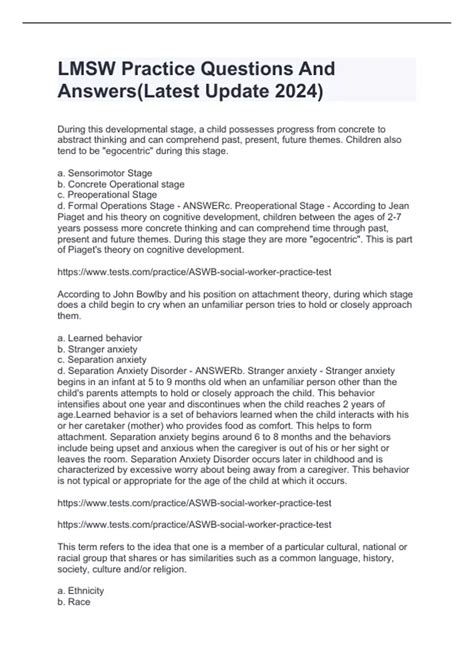 LMSW Practice Questions And Answers(Latest Update 2024) - LMSW - Stuvia US