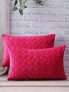 Buy eyda Quilted Cushion Covers with Zipper, Set of 2, 12x20 Inches ...