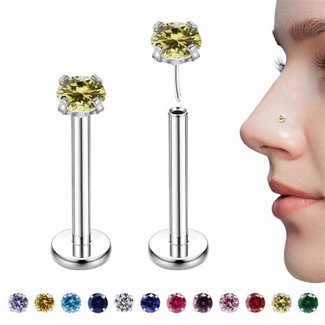 Amazon.com: Sliver Birthstone Nose Stud, 3mm Stainless Steel Earrings ...