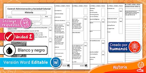 Control | Unidad 2 | 8° Básico | Chile Colonial