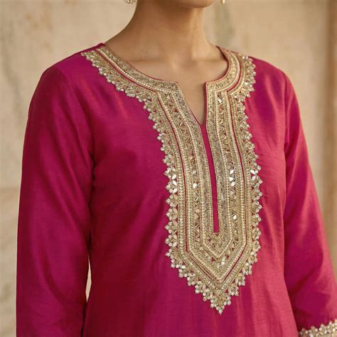 Raktima Fuschia Silk Kurta set for women – Shop Asmi