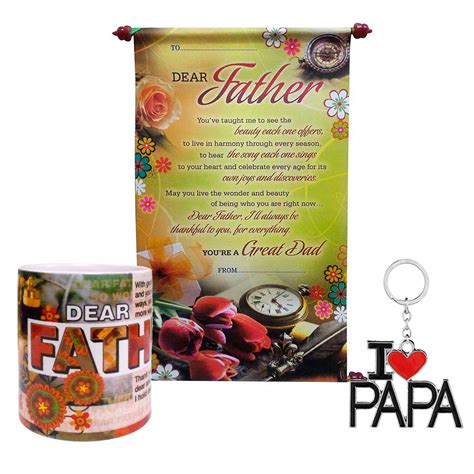 Fathers Day Gift - Ceramic Quote Mug, Scroll Card & I Love Papa Keychain