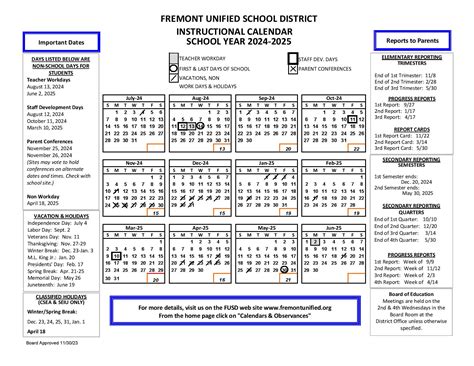 Fremont Unified School District Calendar 2025-2026 | FUSD