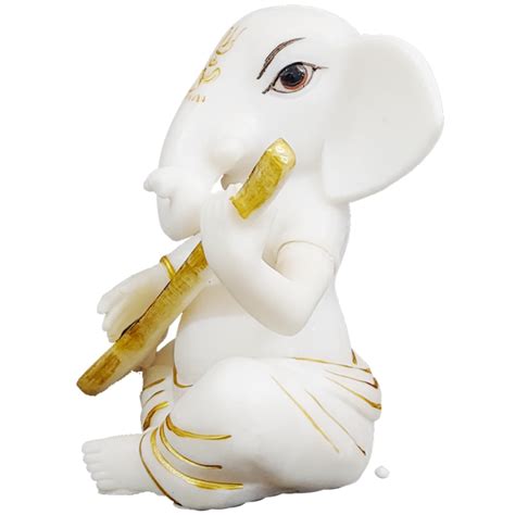 White Marble Veena Ganesha Murti Statue Figurine for Home Decor H – 15 ...