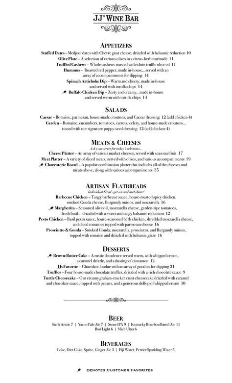Menu/Wine List — JJs Wine Bar