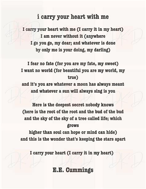 I Carry Your Heart With Me-poem by E E Cummings, Printable PDF and PNG ...