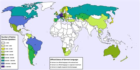 Number of German Speakers by Country and Official Status : r/MapPorn