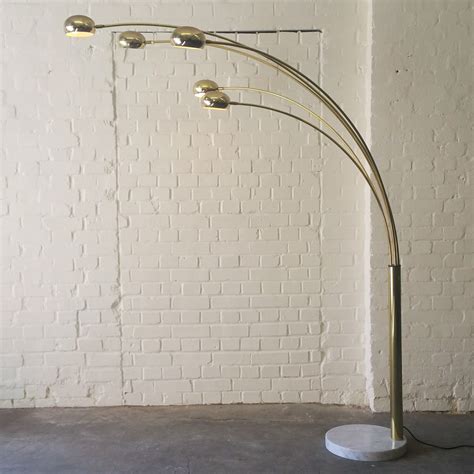Vintage Italian Guzzini Style 5 Arm Brass Arc Floor Lamp On Marble Pat ...