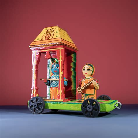 Wooden Krishna Rath Toy – Handcrafted Pull Cart with Decorative Art ...