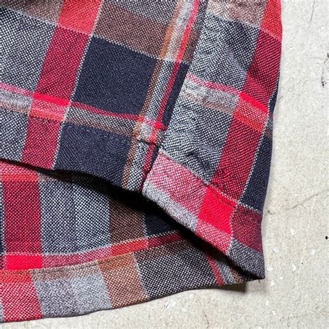 60's Warwick チェックオープンカラーシャツ 開襟 フランネル レーヨン混 レッド ネイビー Mサイズ 希少 ヴィンテージ BA ...