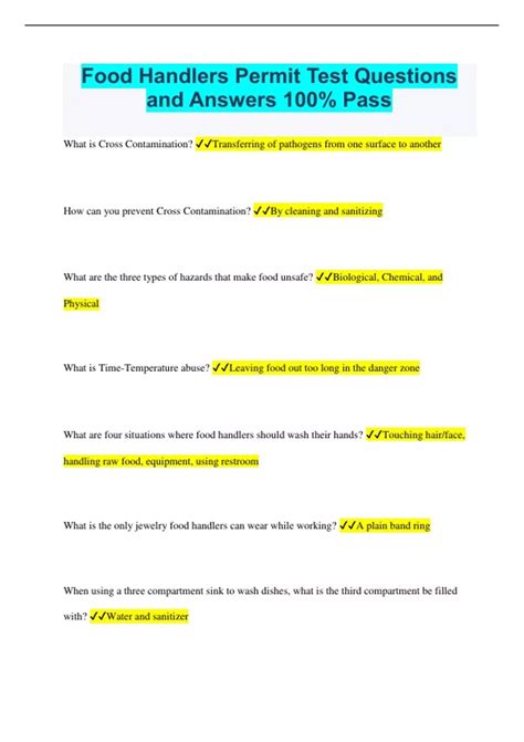 Food Handlers Permit Test Questions and Answers 100% Pass - Food ...