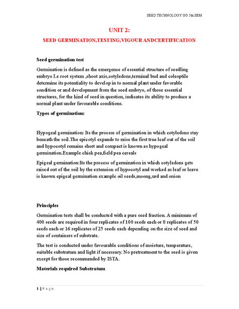 SEED Technology UG 5th SEM Part 2 - UNIT 2: SEED GERMINATION,TESTING ...