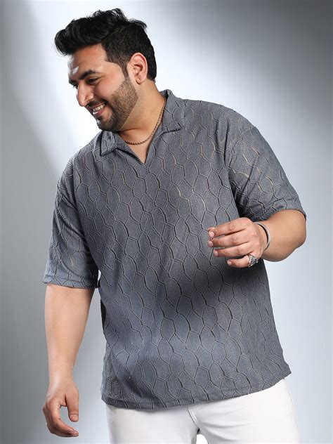 Instafab Plus mens Coin Grey Honeycomb-Knit Polo T-Shirt