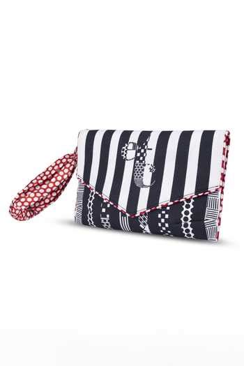 Buy Black Geometric Striped Embellished Envelope Clutch by ETCETERA ...